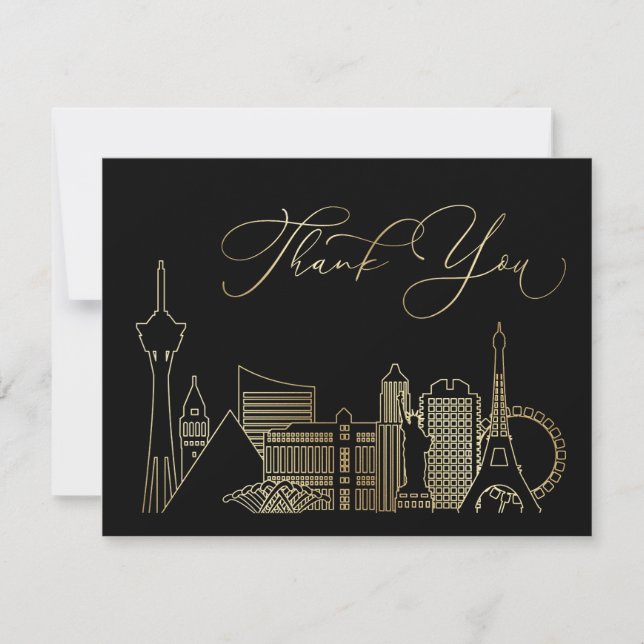 Las Vegas Black and Gold Wedding Thank You Card (Front)