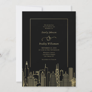 Las Vegas Black Gold Elegant Destination Wedding Invitation
