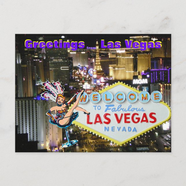 Las Vegas Boulevard and Showgirl art Postcard (Front)