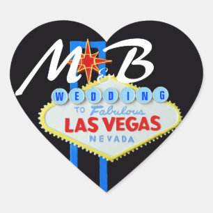 Las Vegas Bride and Groom Initials Heart Sticker