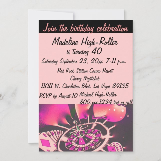 Las Vegas Casino Birthday Party Pink Black Invitation (Front)