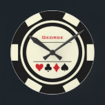 Las Vegas Casino Black Off White Poker Chip Round Clock<br><div class="desc">This white and black poker chip style clock would make a fantastic gift for yourself or for the casino loving person in your life. Imagine this in their man cave! Personalise the design with a name.</div>