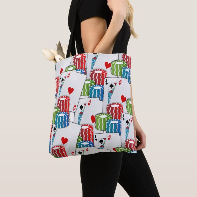 Las Vegas Casino Blackjack Cards And Chips Tote Bag (Close Up)