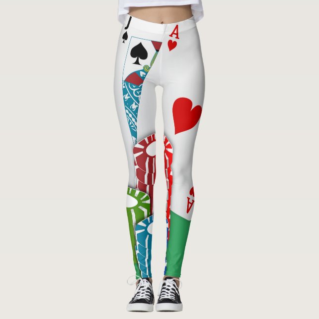 Las Vegas Casino Card Game Blackjack Poker Leggings (Front)