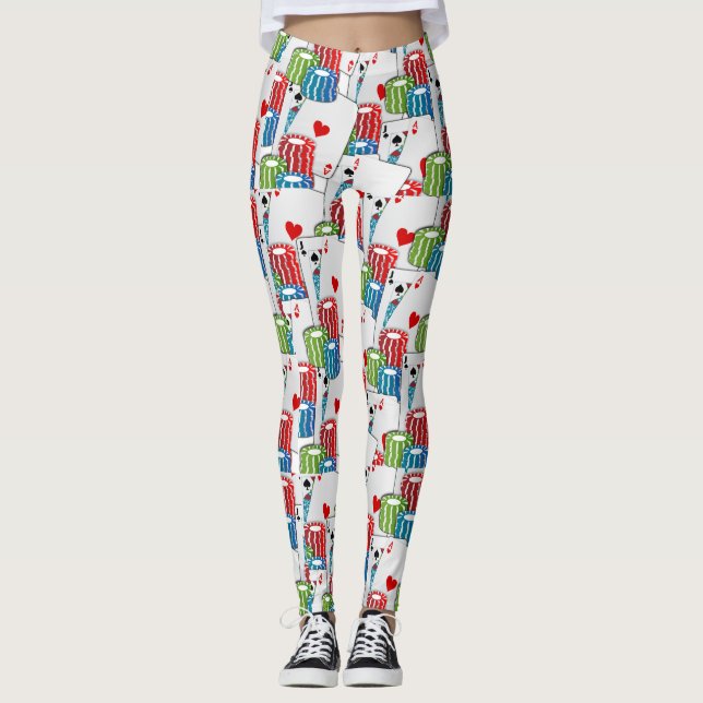 Las Vegas Casino Card Game Blackjack Poker Leggings (Front)