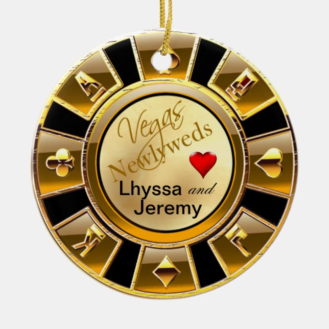 Las Vegas Casino Chip photo black/gold/sand Ceramic Tree Decoration (Front)