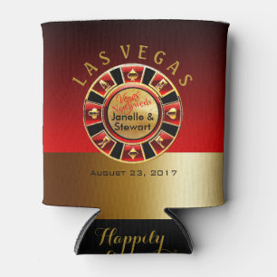 Las Vegas Casino Chip Wedding   red gold Can Cooler