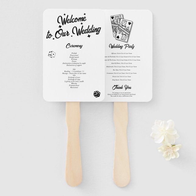 Las Vegas Casino Destination Wedding Black Hand Fan (Front and Back)
