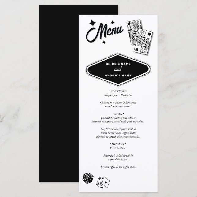 Las Vegas Casino Destination Wedding Black Menu (Front/Back)