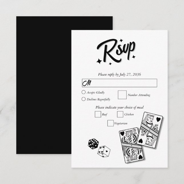 Las Vegas Casino Destination Wedding Black RSVP Card (Front/Back)