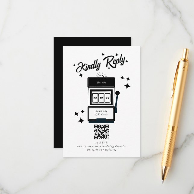 Las Vegas Casino Destination Wedding Black White Enclosure Card (Front/Back In Situ)