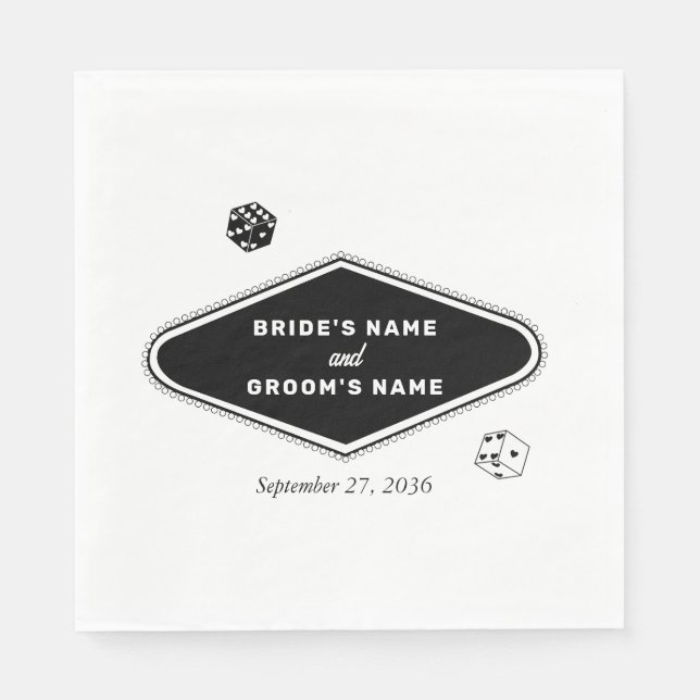 Las Vegas Casino Destination Wedding Black White Napkin (Front)