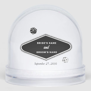 Las Vegas Casino Destination Wedding Black White Snowglobe