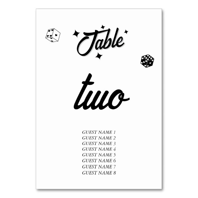 Las Vegas Casino Destination Wedding Black White Table Number (Back)