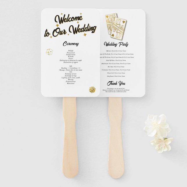 Las Vegas Casino Destination Wedding Gold Hand Fan (Front and Back)