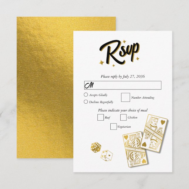 Las Vegas Casino Destination Wedding Gold RSVP Card (Front/Back)