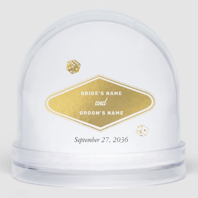 Las Vegas Casino Destination Wedding Gold White  Snowglobe (Front)