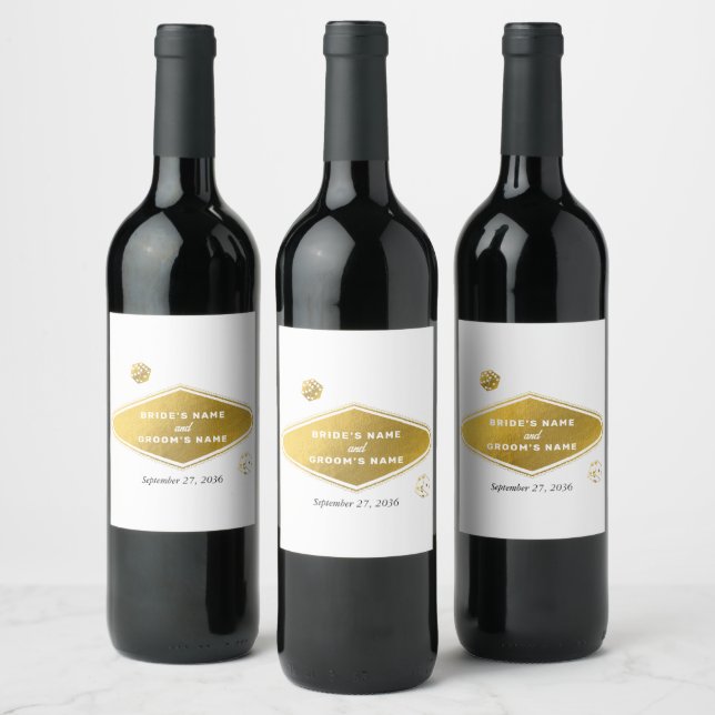 Las Vegas Casino Destination Wedding Gold Wine Label (Bottles)
