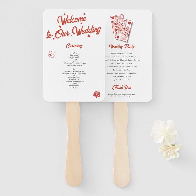 Las Vegas Casino Destination Wedding Red Hand Fan (Front and Back)