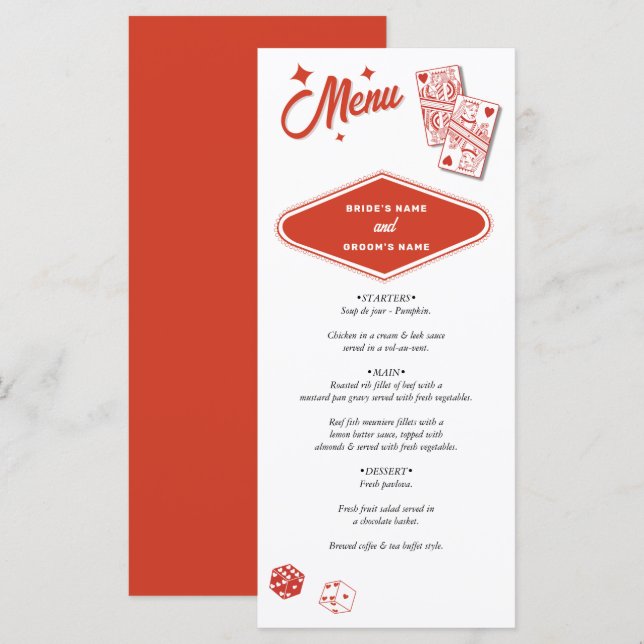 Las Vegas Casino Destination Wedding Red Menu (Front/Back)