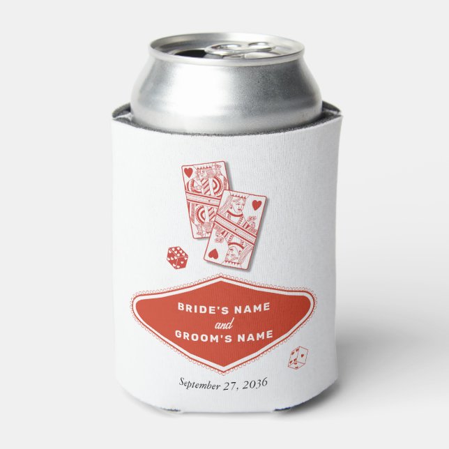 Las Vegas Casino Destination Wedding Red White Can Cooler (Can Front)