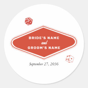 Las Vegas Casino Destination Wedding Red White Classic Round Sticker