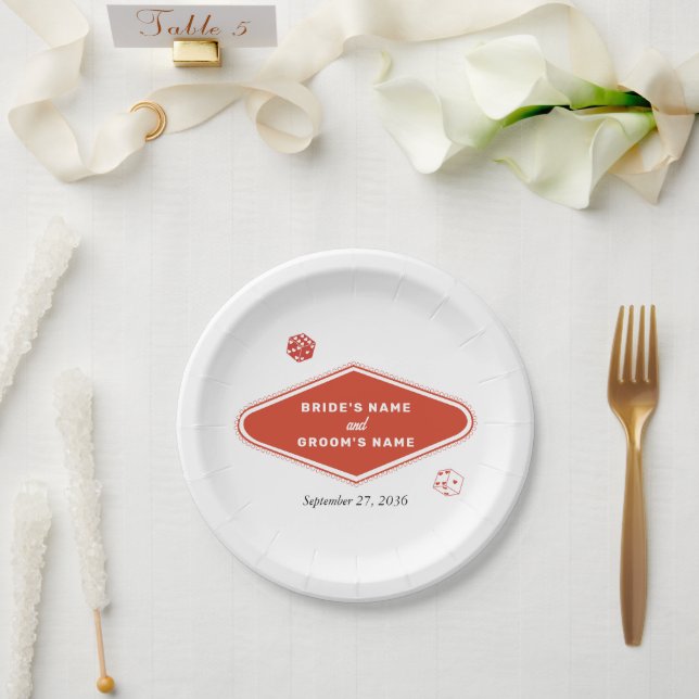 Las Vegas Casino Destination Wedding Red White Paper Plate (Wedding)
