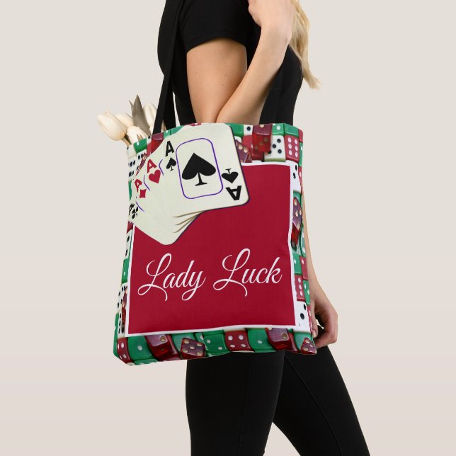 Las Vegas Casino Dice And Cards With Lady Luck Tote Bag (Close Up)