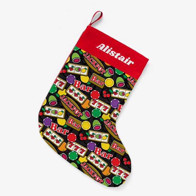 Las Vegas Casino Gambler and Poker Patterned Small Christmas Stocking (Front (Hanging))