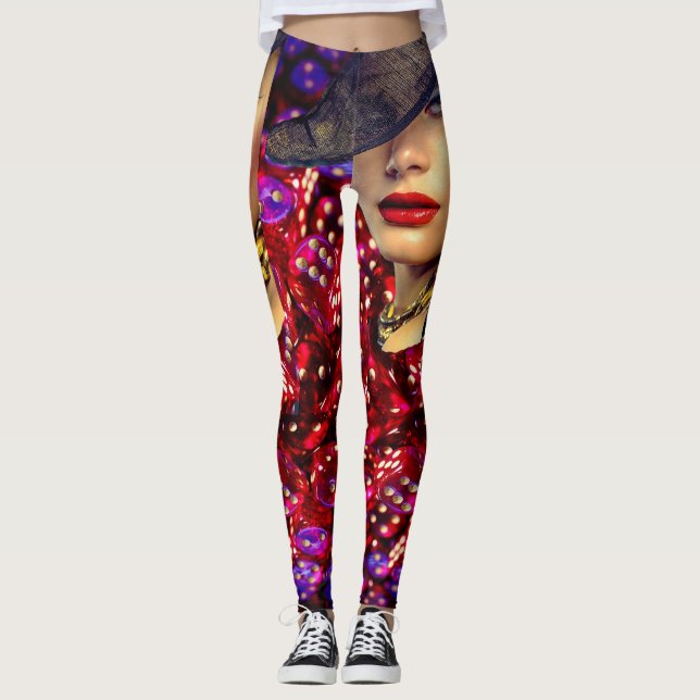 Las Vegas  Casino Lady Luck With Dice Leggings (Front)