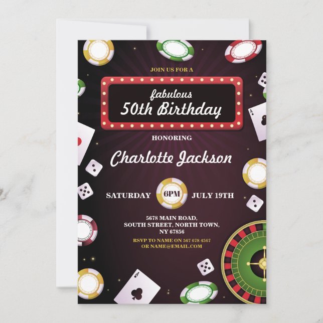 Las Vegas Casino Night Birthday Invite Party (Front)