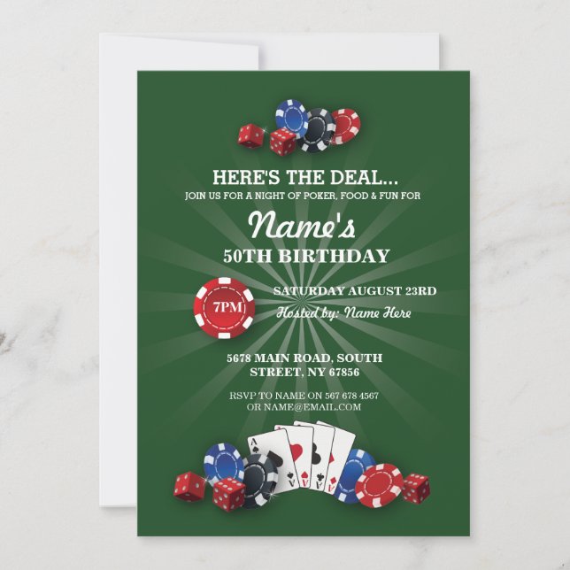 Las Vegas Casino Night Birthday Party Invitation (Front)