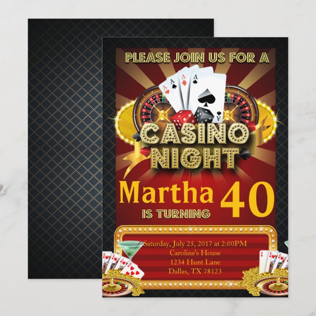Las Vegas Casino Night Birthday Party Invitation (Front/Back)