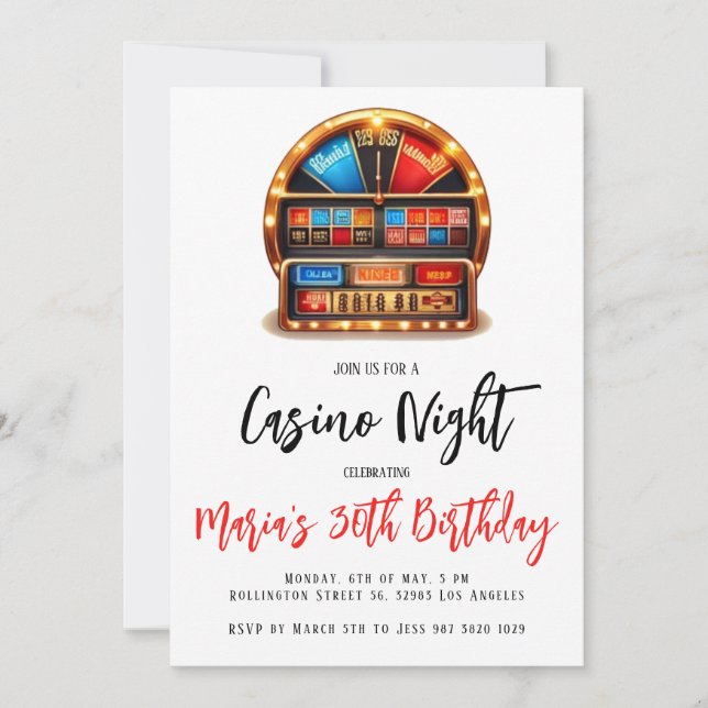 Las Vegas Casino Night Birthday Party Invitation (Front)