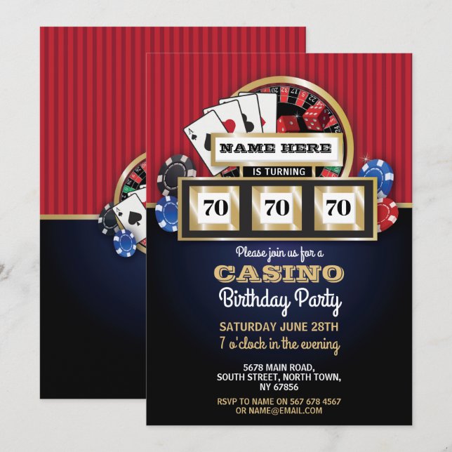 Las Vegas Casino Night Birthday Party Invite (Front/Back)