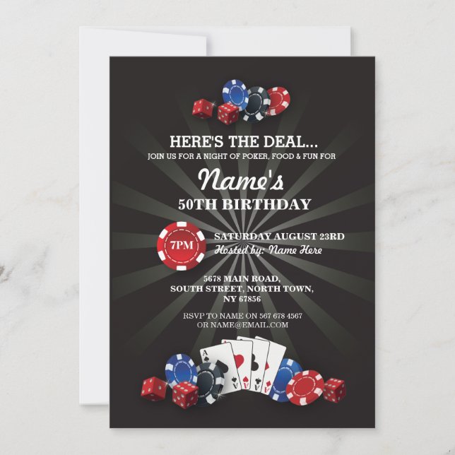 Las Vegas Casino Night Birthday Party Invite (Front)