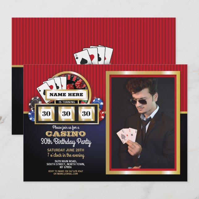 Las Vegas Casino Night Birthday Party Photo Invitation (Front/Back)