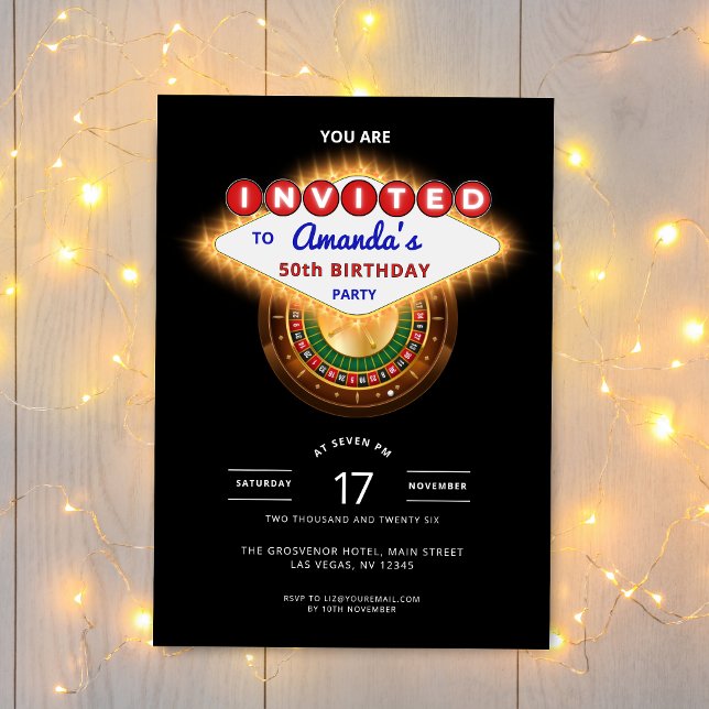 Las Vegas Casino Night Black Birthday Party Invitation (Las Vegas Casino Themed Birthday Party Invitation)