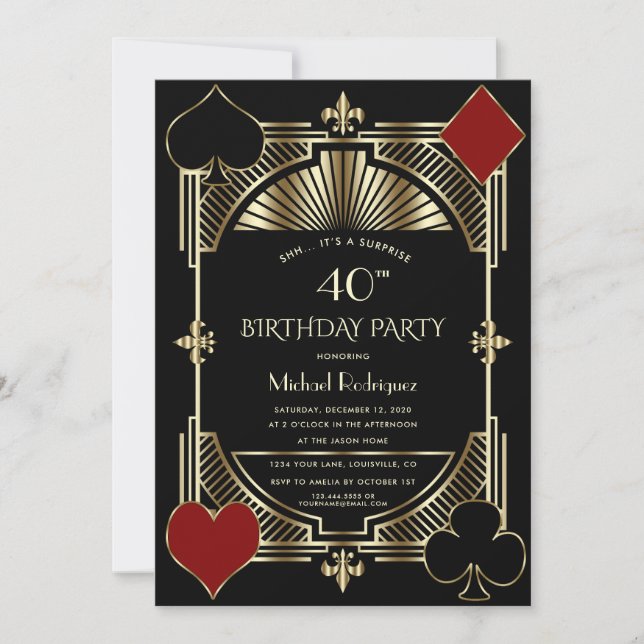 Las Vegas Casino Night Gambling 40th Birthday Invitation (Front)