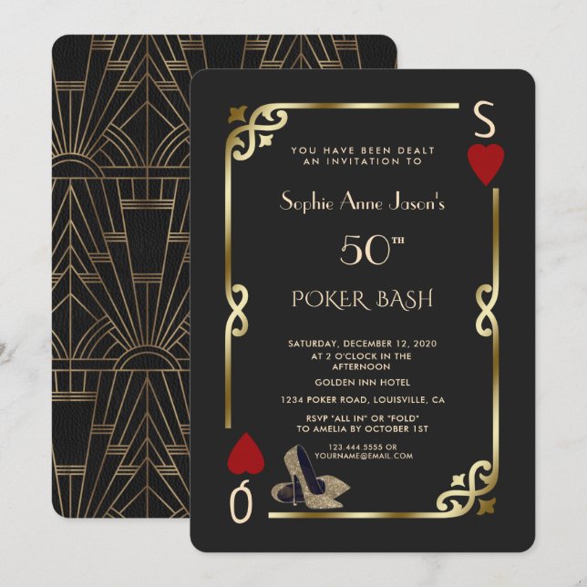 Las Vegas Casino Night Great Gatsby Birthday Invitation (Front/Back)