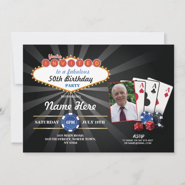 Las Vegas Casino Photo Birthday Invite Party (Front)