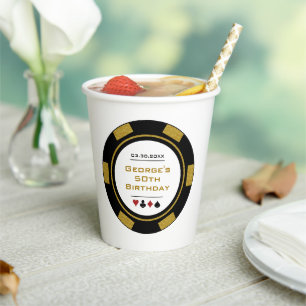 Las Vegas Casino Poker Chip in Black Gold Birthday Paper Cups