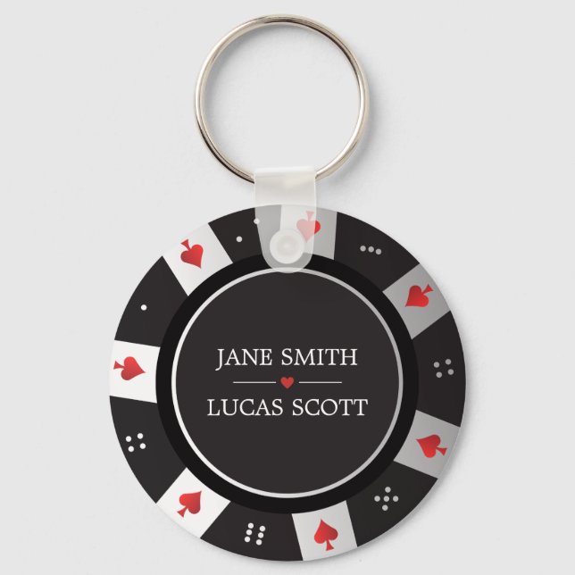 Las Vegas Casino Poker Chip Wedding Favour Key Ring (Front)