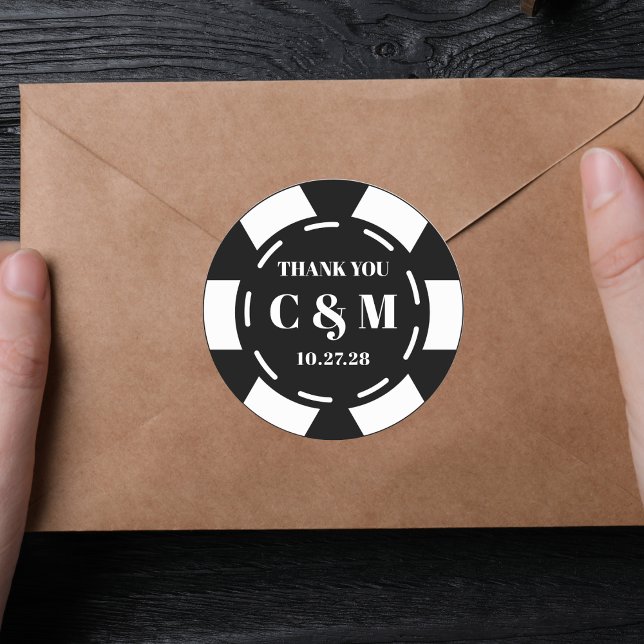 Las Vegas Casino Poker Chip Wedding Thank you Classic Round Sticker (Creator Uploaded)