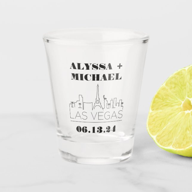 Las Vegas Casino Skyline Wedding Favour Shot Glass (Front)