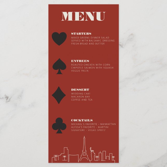 Las Vegas Casino Skyline Wedding Reception Menu (Front)