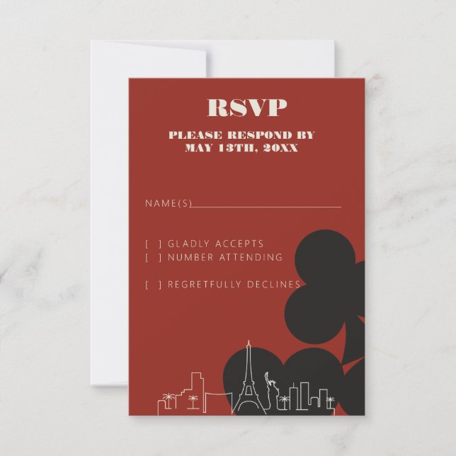 Las Vegas Casino Skyline Wedding RSVP Cards (Front)