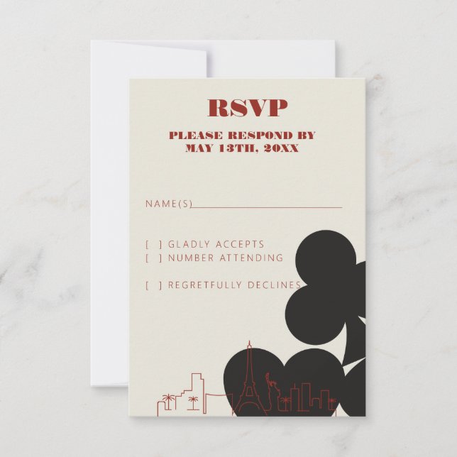 Las Vegas Casino Skyline Wedding RSVP Cards (Front)