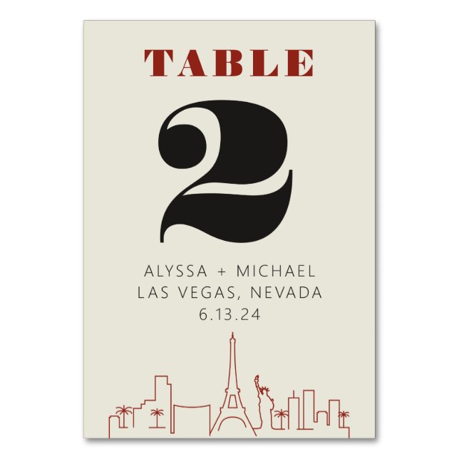 Las vegas Casino Skyline Wedding Table Number (Front)