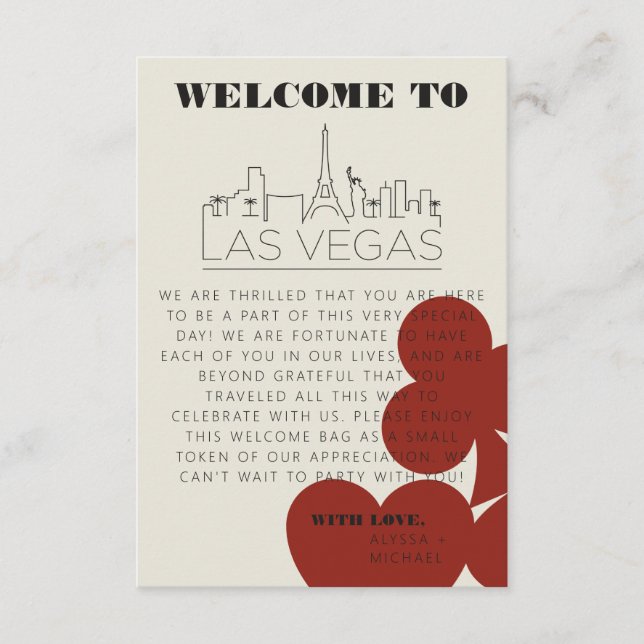 Las Vegas Casino Skyline Wedding Welcome Bag Card (Front)
